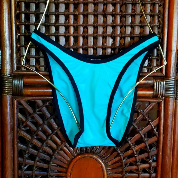 Bikini Bottoms Two-Fer Turquoise-Black Size Medium EUC - Picture 2 of 12